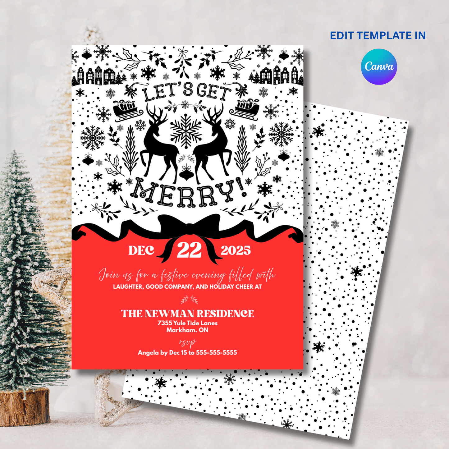 Let's Get Merry Holiday Invitation Template Set