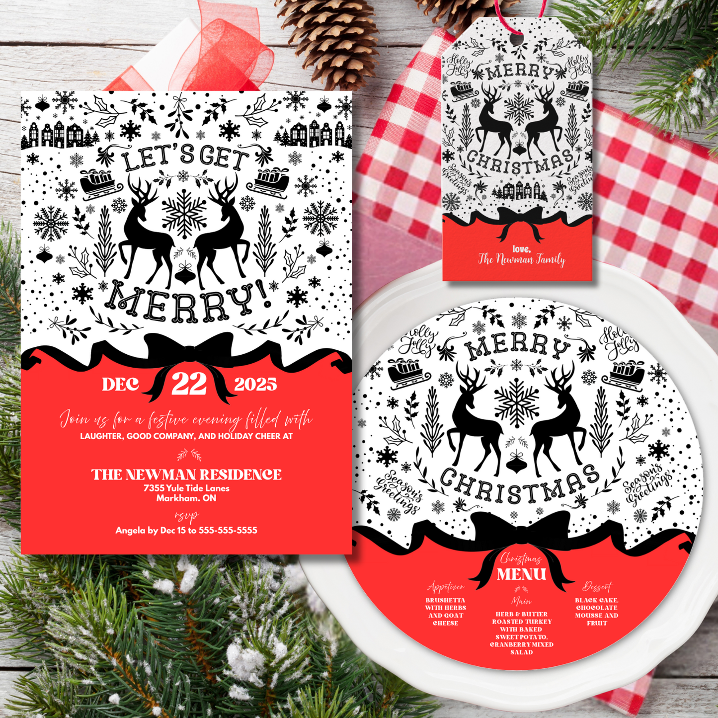 Let's Get Merry Holiday Invitation Template Set