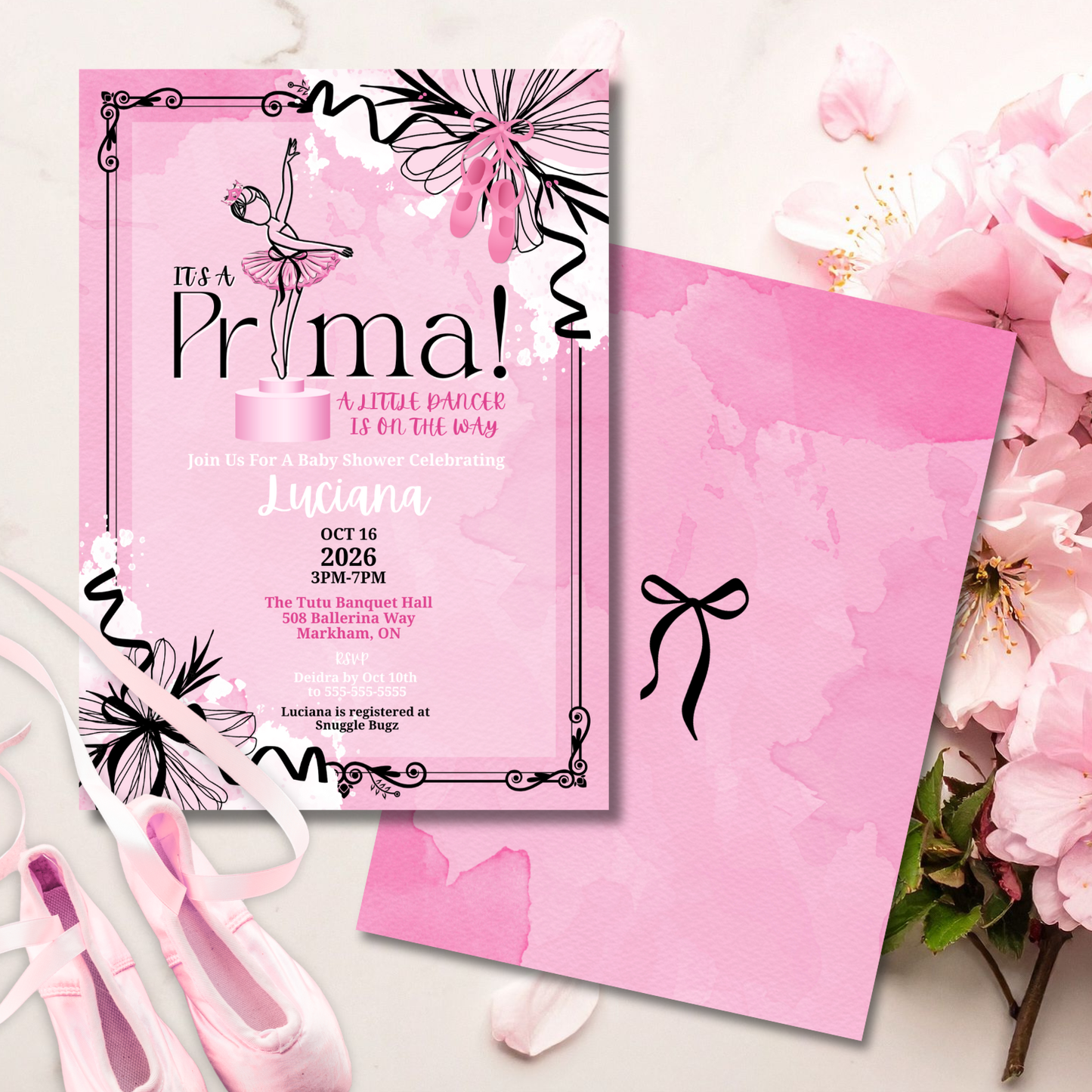 Ballerina Baby Shower Invitation Template | Editable Pink Ballet Theme Invite
