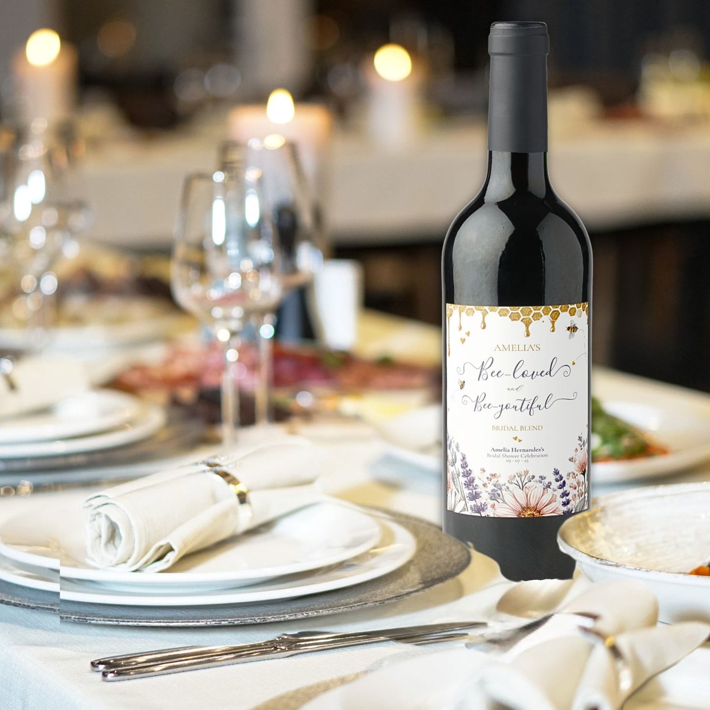 Bee-Loved and Bee-Youtiful Bridal Shower Wine Bottle Label