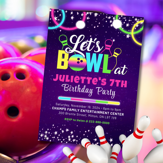 Let's Bowl Birthday Party Invitation