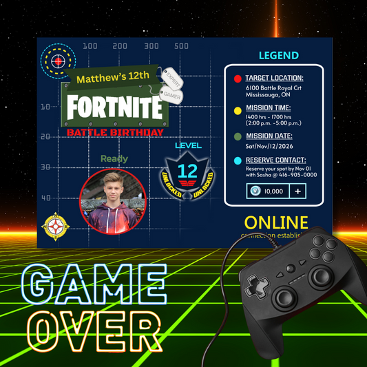 Fortnite Photo Birthday Invitation
