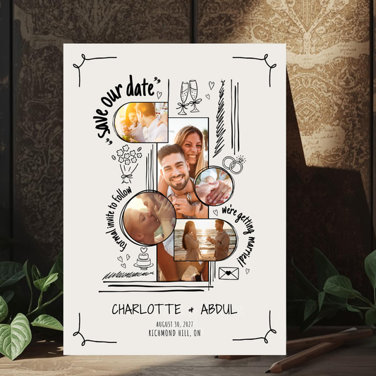 Funky Hand Drawn Made With Love Save The Date Card Template