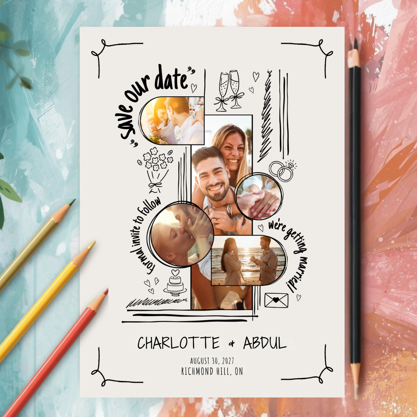 Funky Hand Drawn Made With Love Save The Date Card Template
