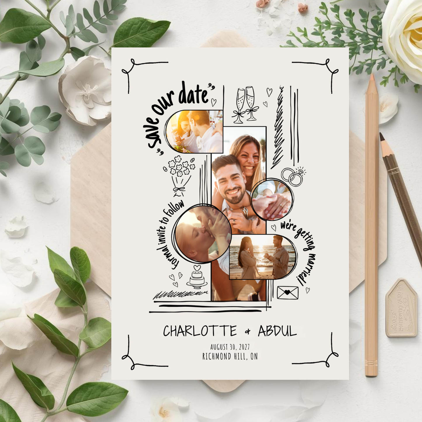 Funky Hand Drawn Made With Love Save The Date Card Template
