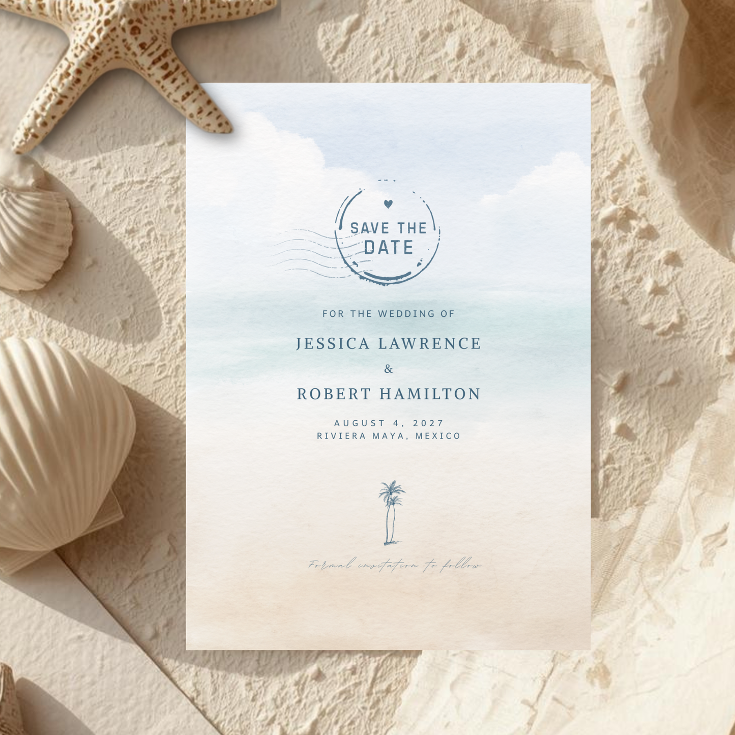 Modern Destination Travel Stamp Wedding Photo Save The Date Template