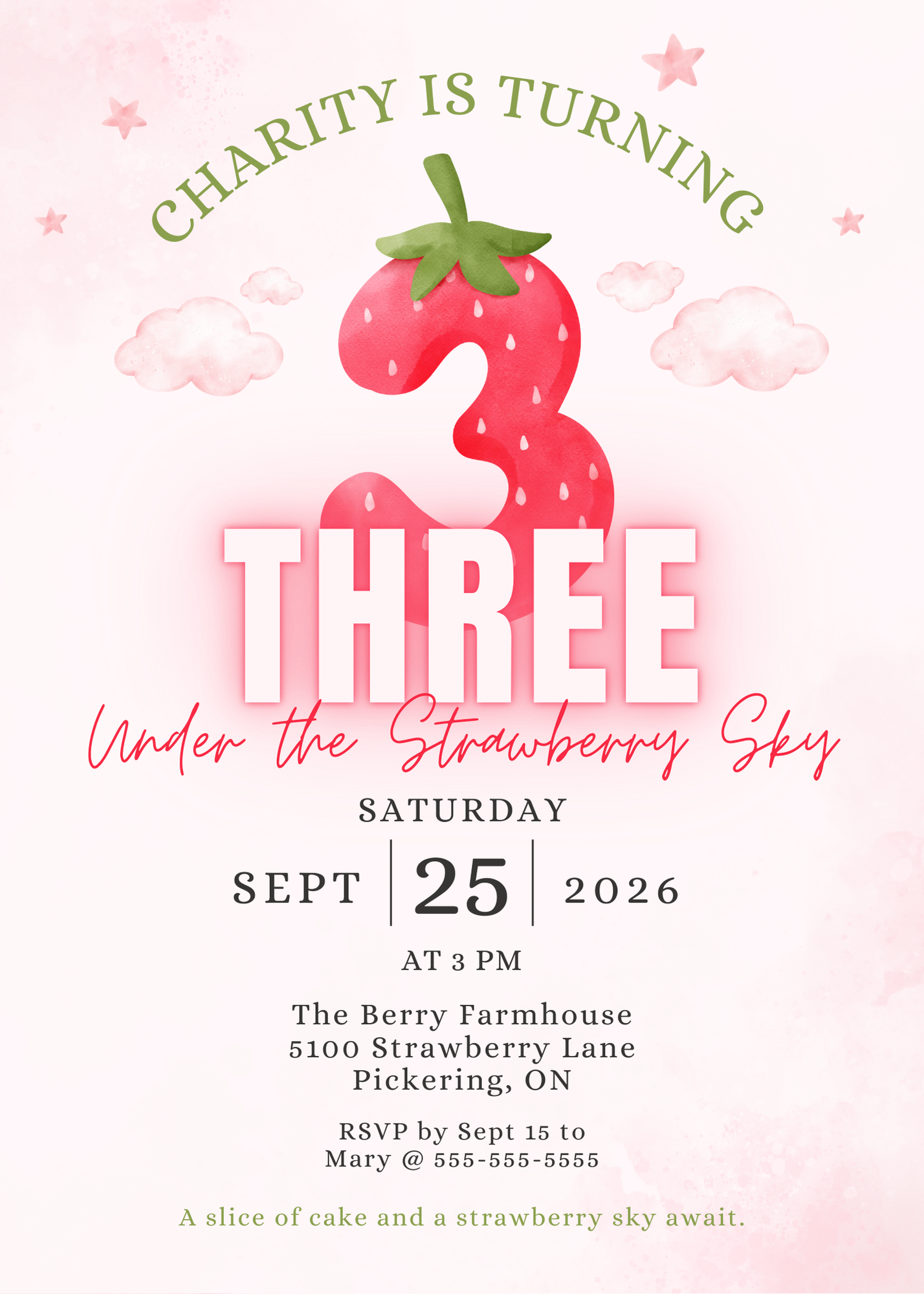Under The Strawberry Sky Birthday Invitation