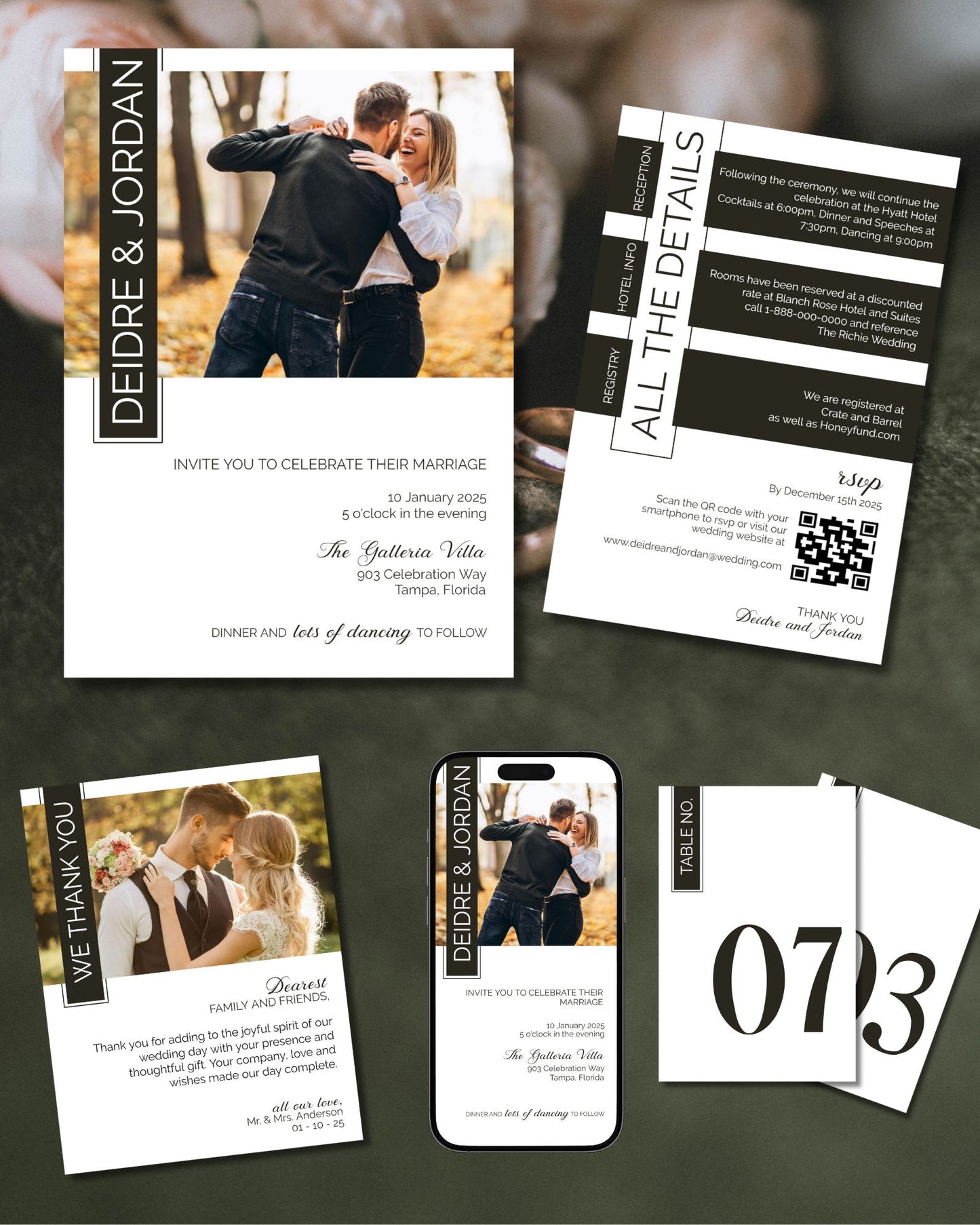 Wedding Set Templates, Modern Wedding Set, Photo Wedding Suite - 5 Editable Templates