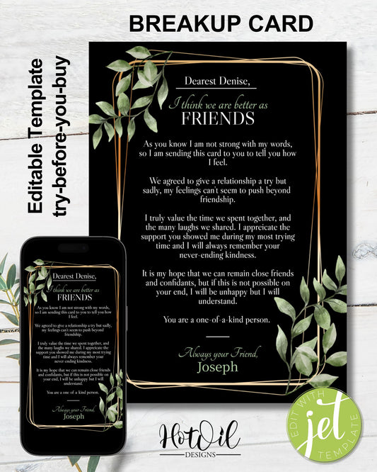 Better As Friends Breakup Card - 2 Editable Templates