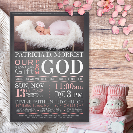 Baby Dedication Pink Invitation, Christening Invitation, Baby Blessing Invite  - Size 5x7, Editable Templates