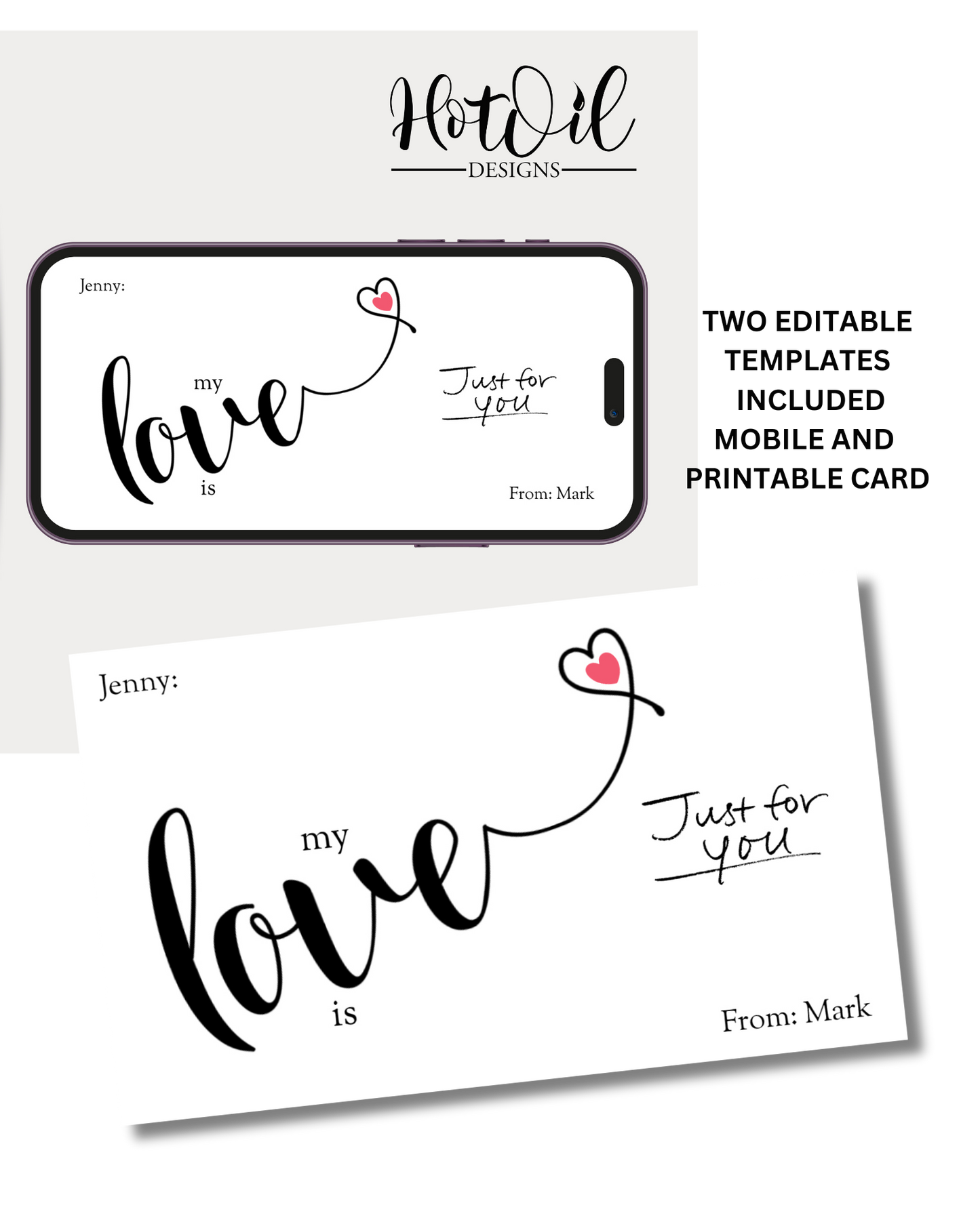 Love Note Card, Relationship Card, Dating Card Template