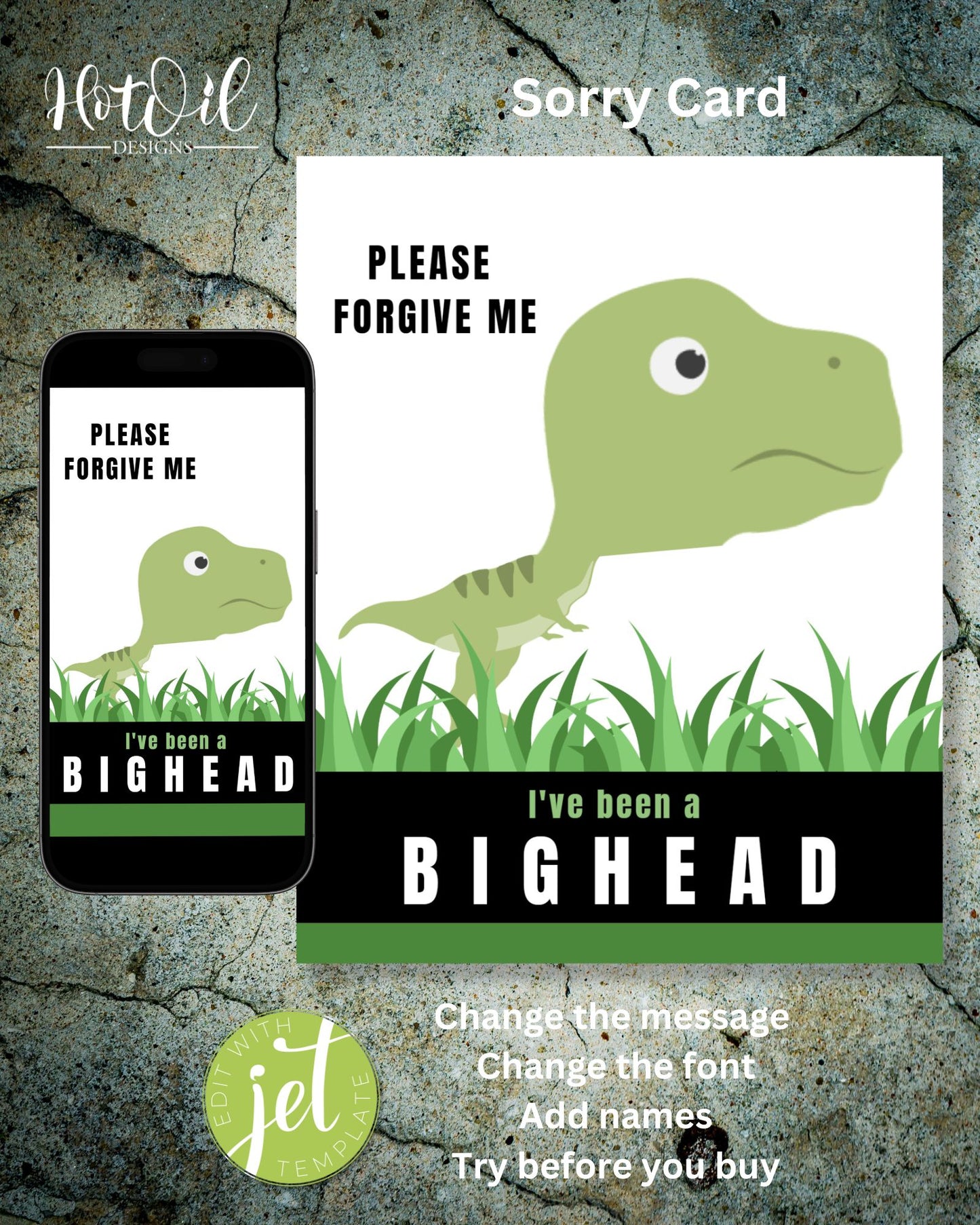 T-Rex Apology Card, Forgive Me Card - 2 Editable Templates