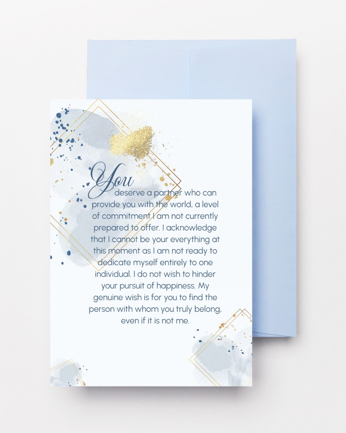 Blue and Gold Breakup Card Template, Relationship Cards