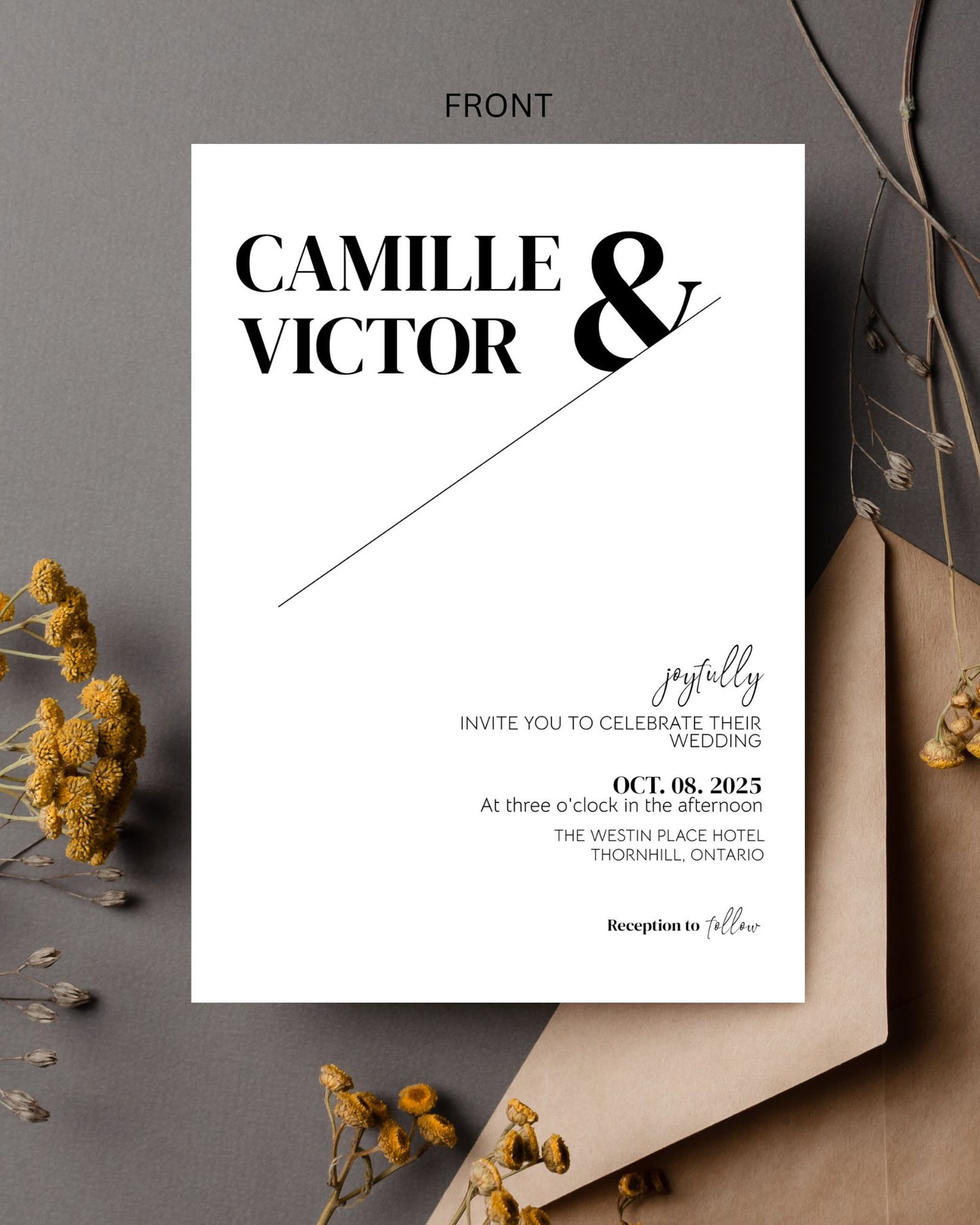 Minimalist Wedding Invitation Set, Wedding Invitation, Details Cards, RSVP Card, QR Code - Editable Templates