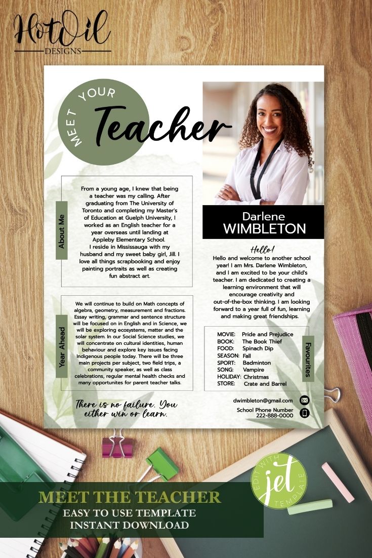 Botanical Meet The Teacher Template, Back To School Editable Template