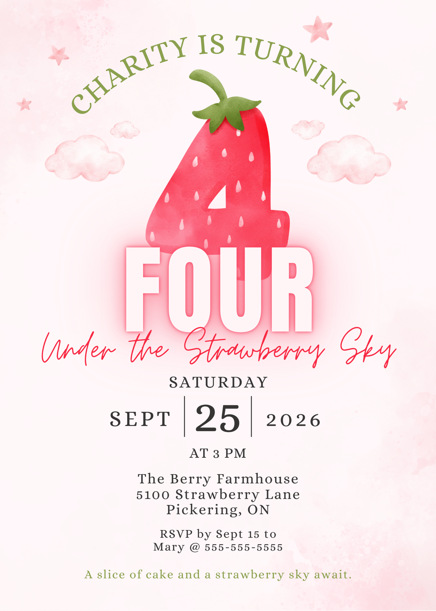 Under The Strawberry Sky Birthday Invitation