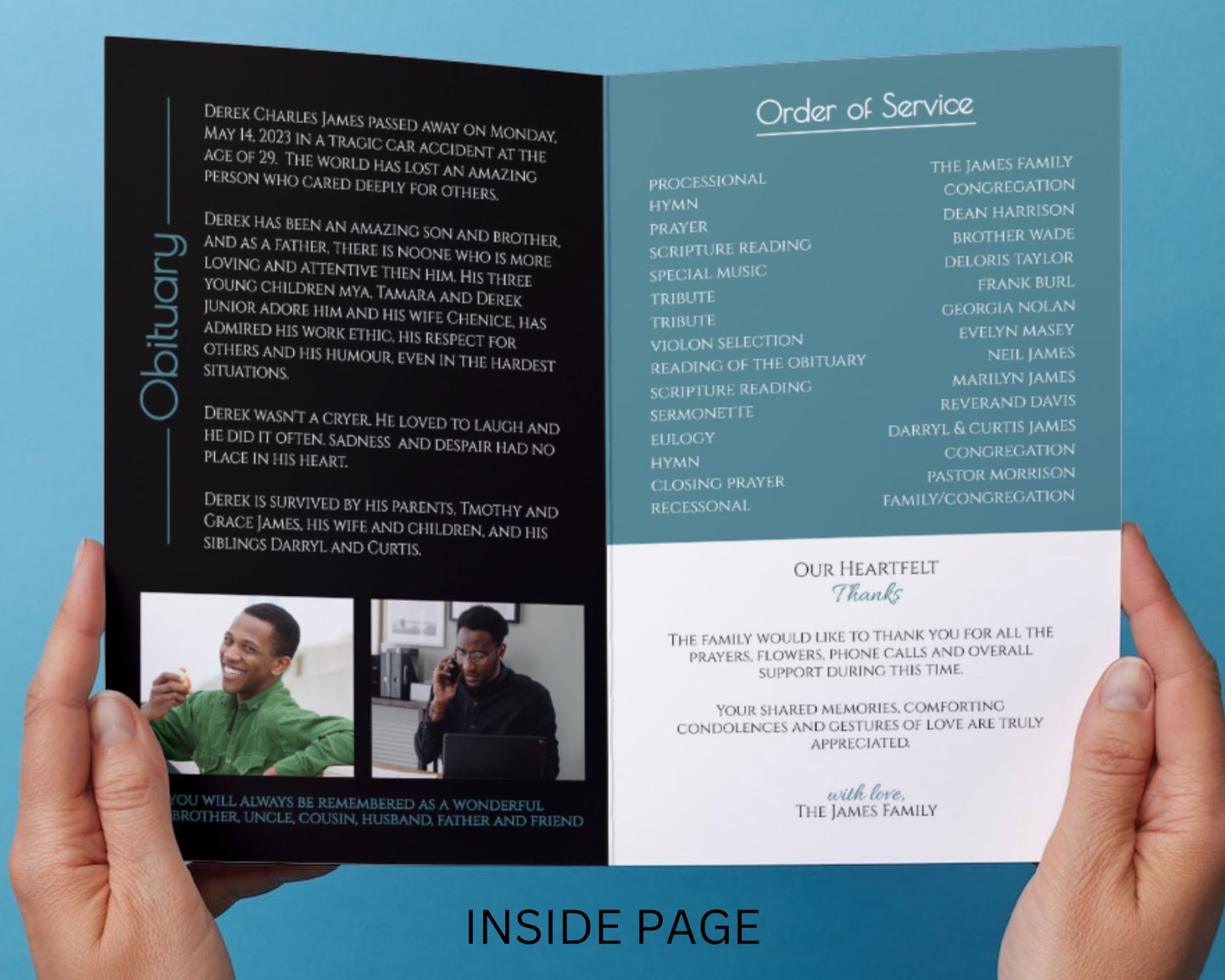 Modern Funeral Program, Memorial Program - Editable Template