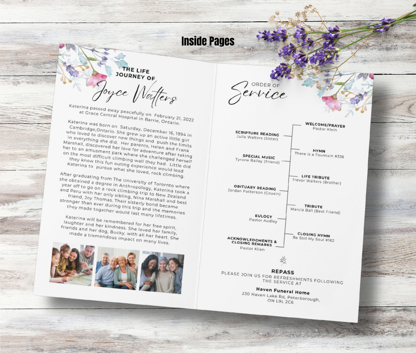 Wild Flowers Bi-Fold, Double-Sided Funeral Program and Death Announcement Card