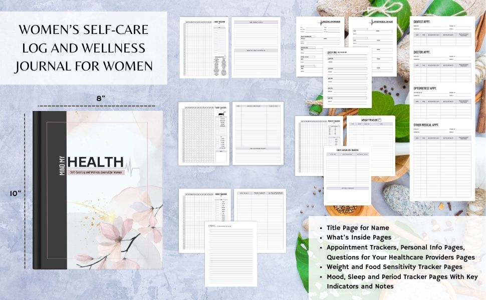 Mind My Health Self-Care Log and Wellness Journal For Women