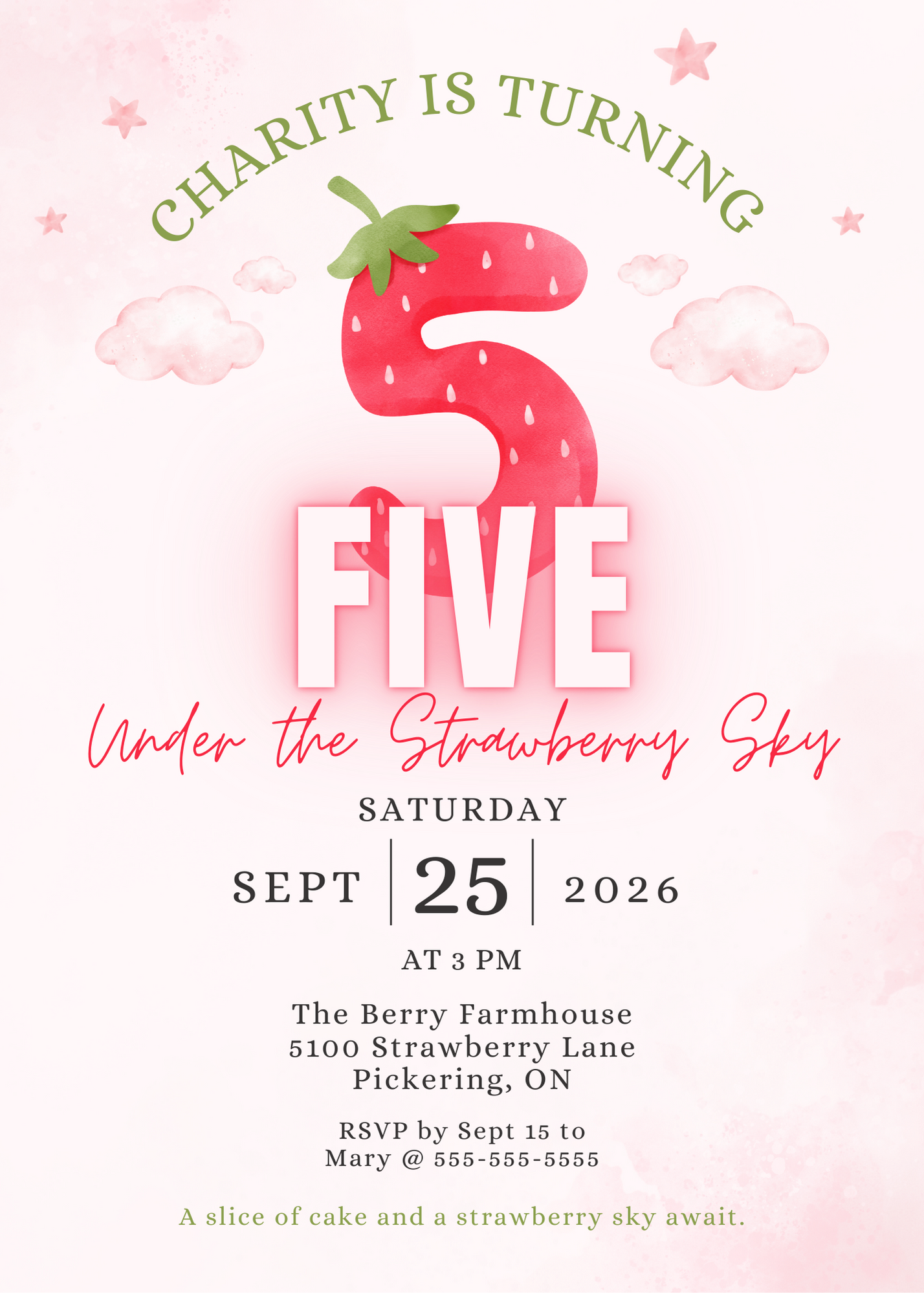 Under The Strawberry Sky Birthday Invitation