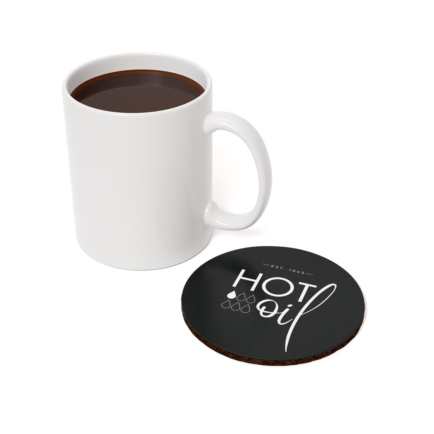 Hot Oil Black Cork Back Coaster and Glass Cover