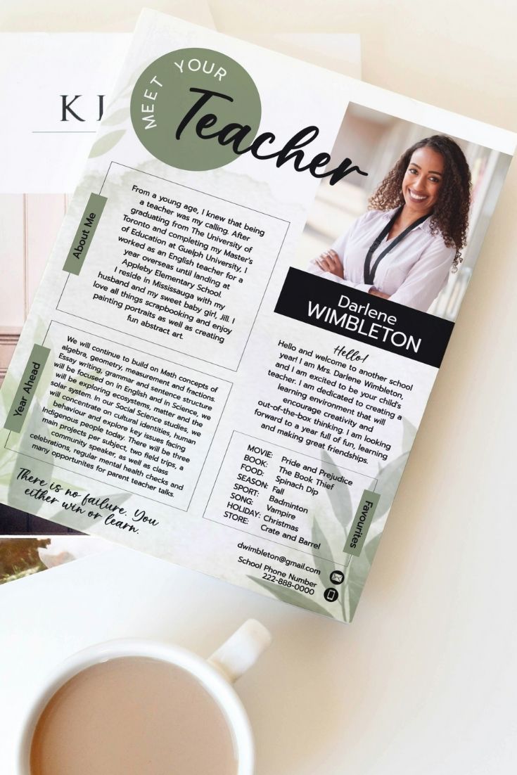 Botanical Meet The Teacher Template, Back To School Editable Template