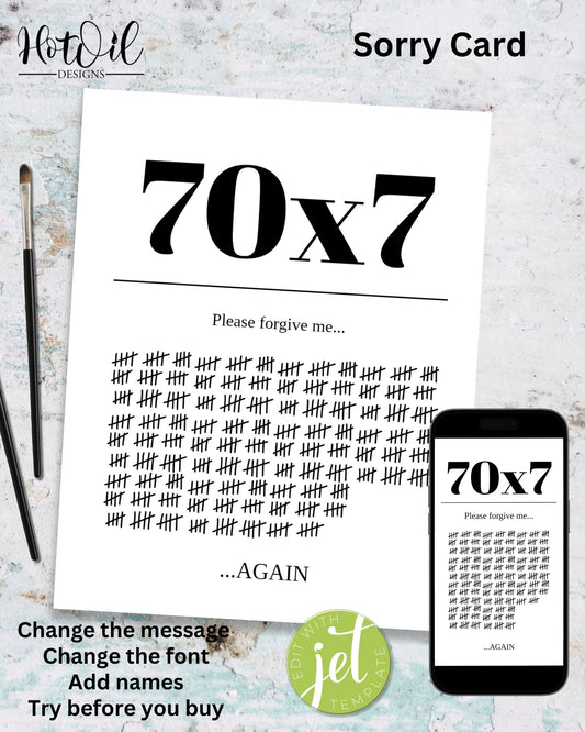 Seventy Times Seven Forgive Me Card, Apology Card - 2 Editable Templates