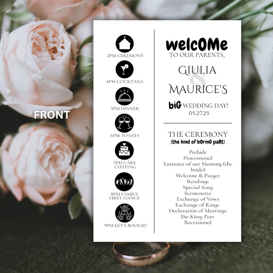 Fun Wedding Program, Family Wedding Program, Editable Template