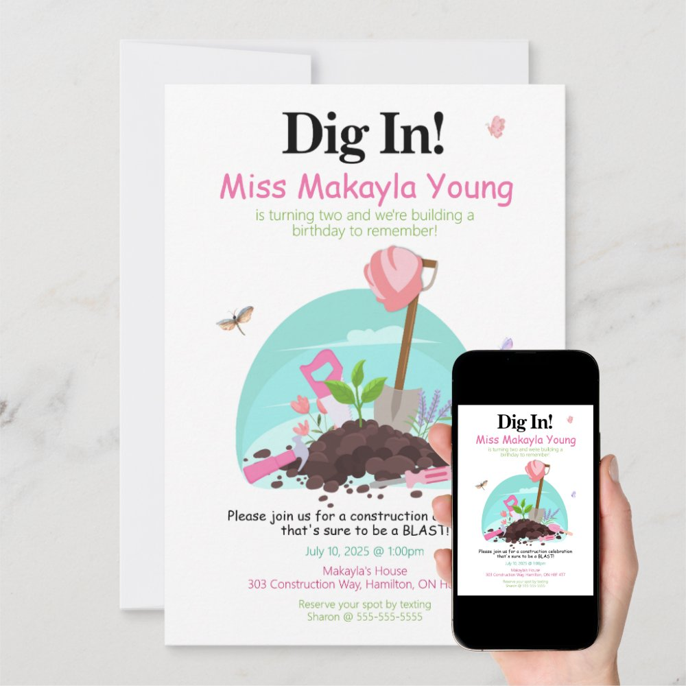 Dig In Pink Construction Invitation for Kids