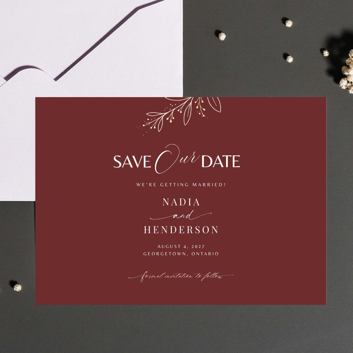 Burgundy Elegant 3 Photo Save The Date Card