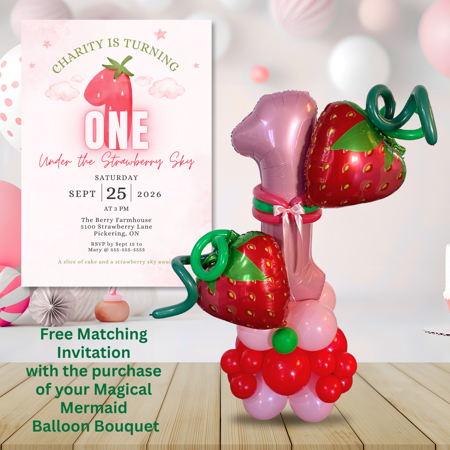 Berry Sweet First Birthday Balloon Bouquet