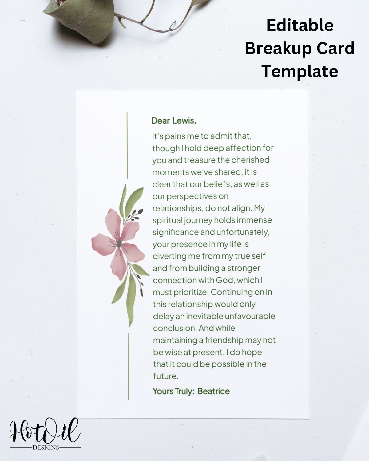 God Centered Breakup Card Template, Relationship Cards