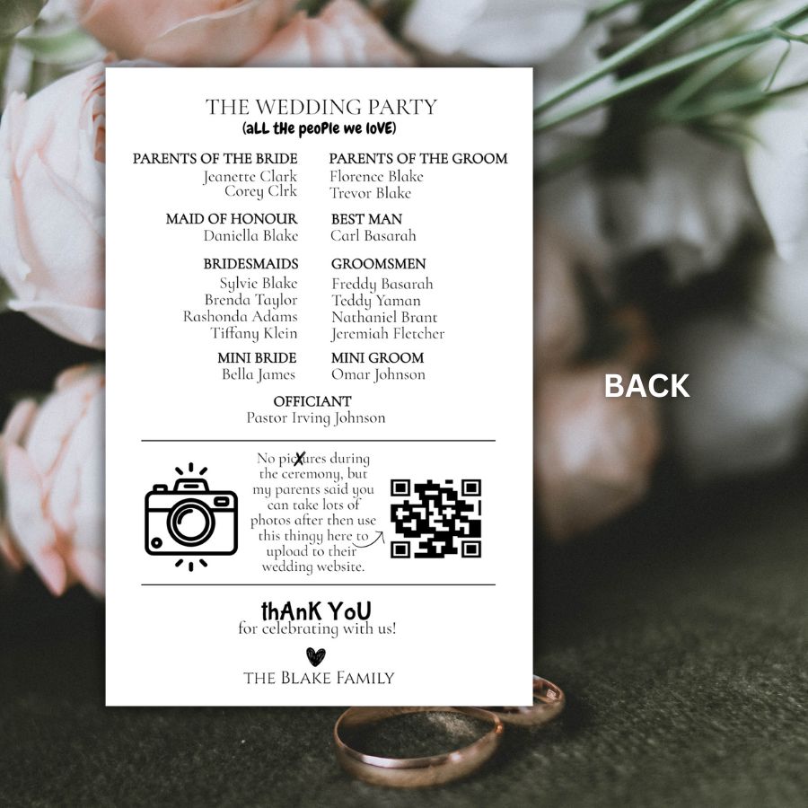 Fun Wedding Program, Family Wedding Program, Editable Template