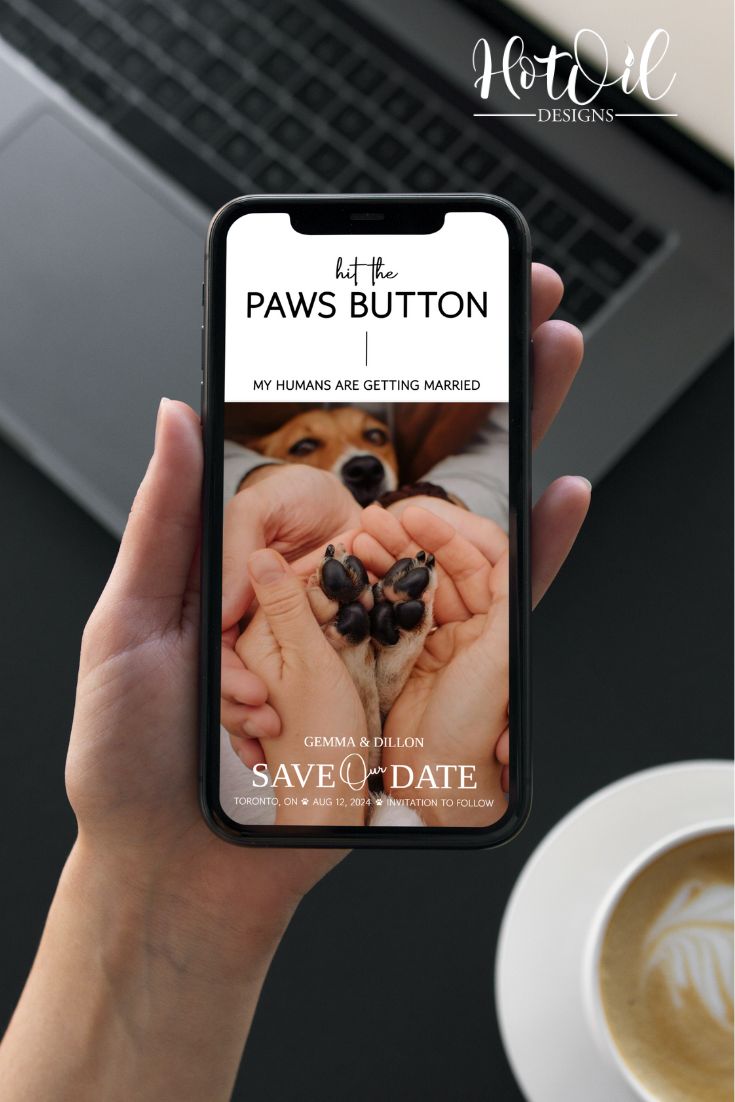 Hit The Paws Button Save The Date, Wedding Announcement, Pet Friendly Invite