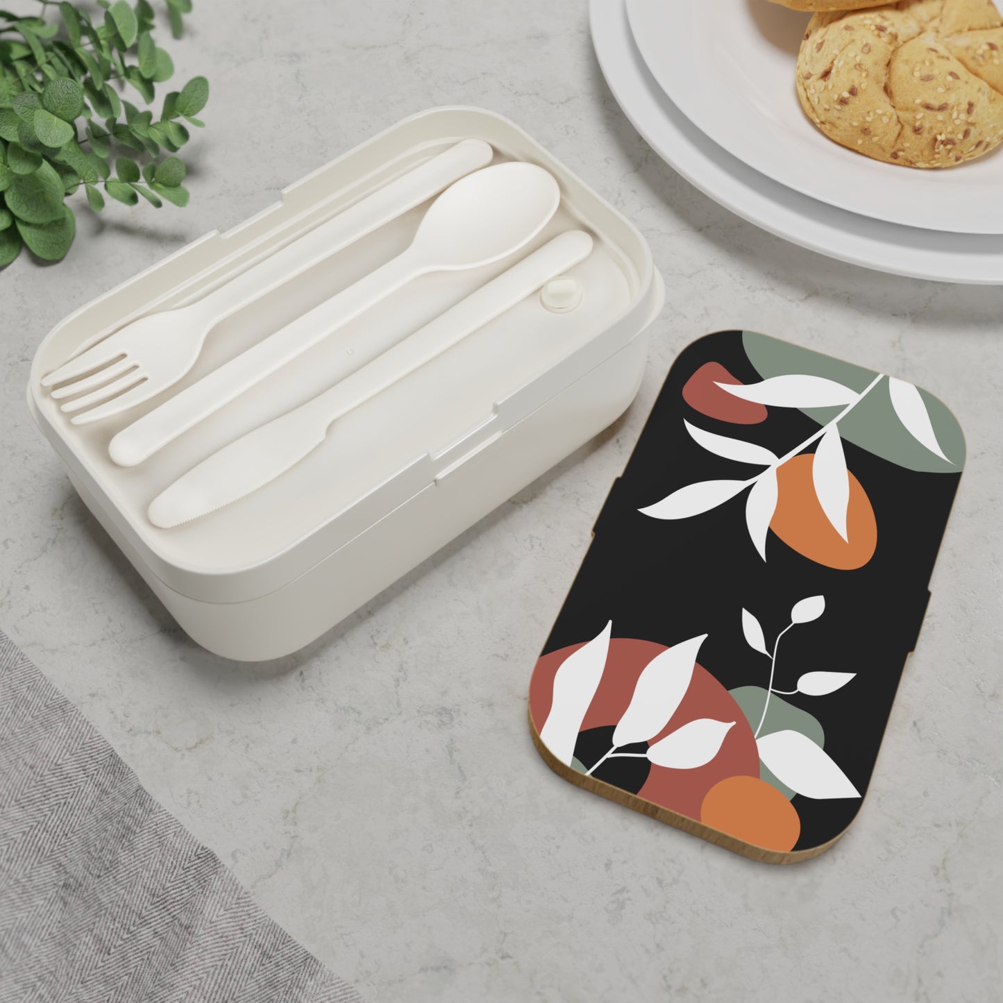 White Leaves Japandi Bento Lunch Box