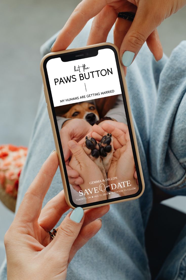 Hit The Paws Button Save The Date, Wedding Announcement, Pet Friendly Invite