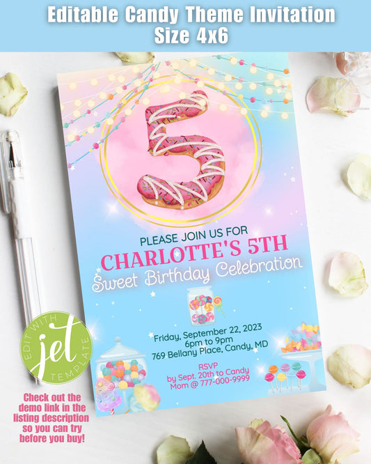 Candy Theme Editable Invitation - Size 4x6, Editable Template