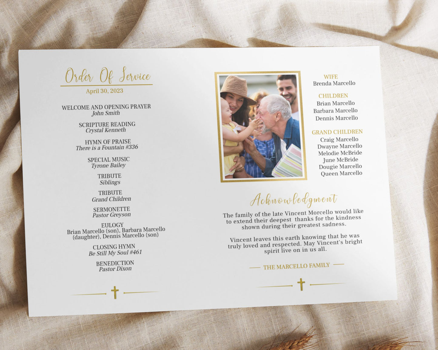 Traditional Funeral Program, Memorial Program - Editable Template