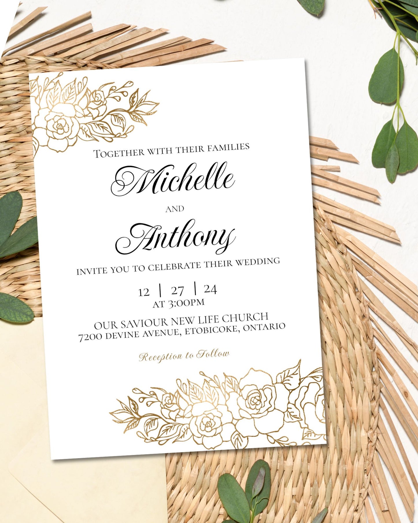 Bronze Flower Editable Wedding Set, Anniversary Set, Wedding Invitation - Editable Templates