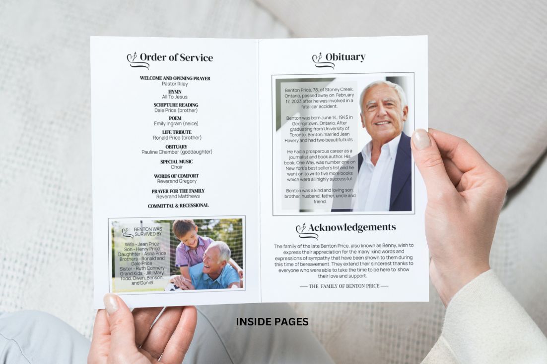 Funeral Program Template, Death Announcement Card, Memorial Program - Editable Template