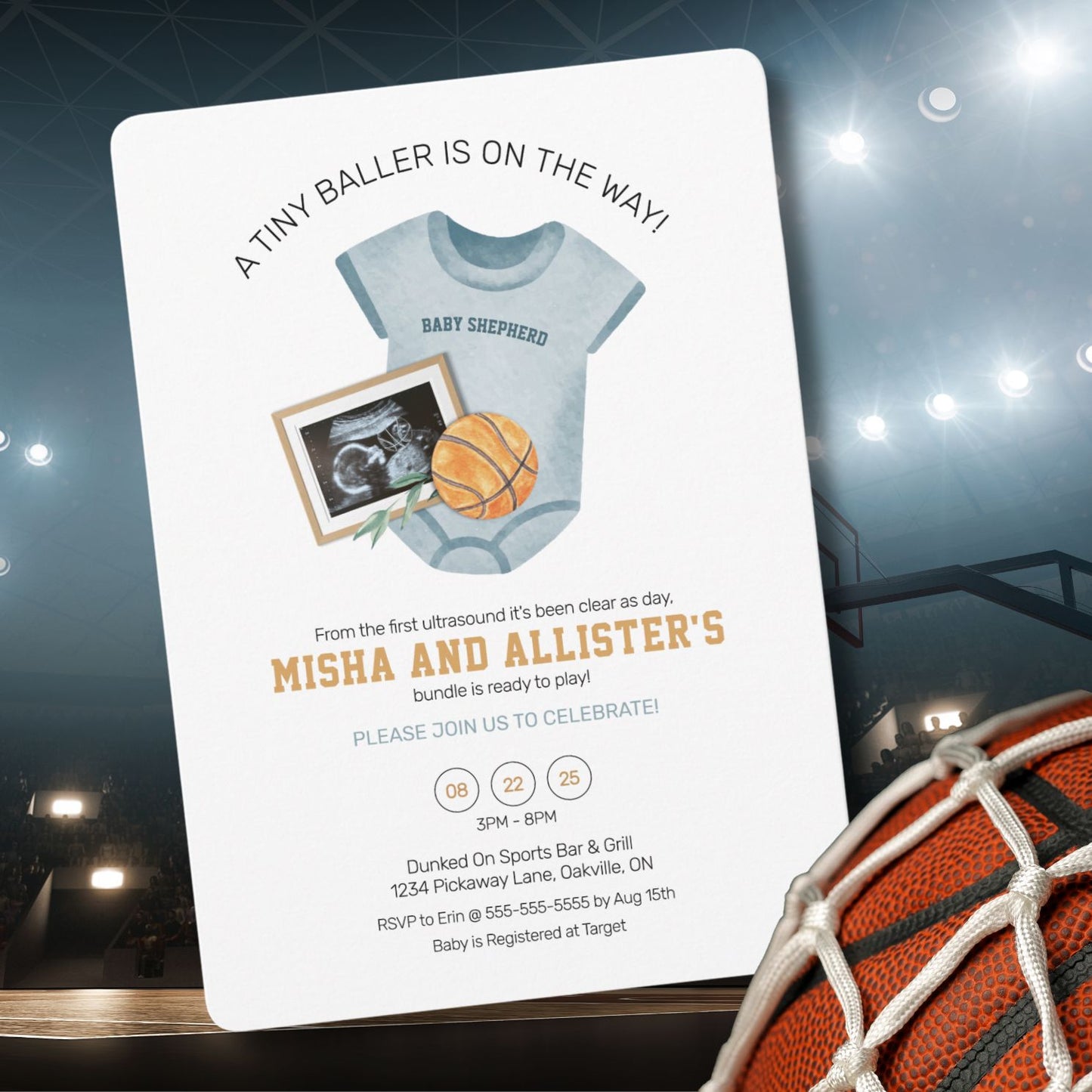 Tiny Baller Basketball Baby Shower Invitation