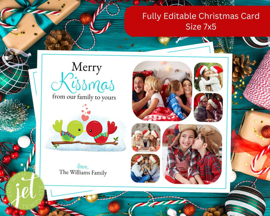 Merry Kissmas Photo Christmas Card, Christmas Photo Card - Size 7x5, Editable Template