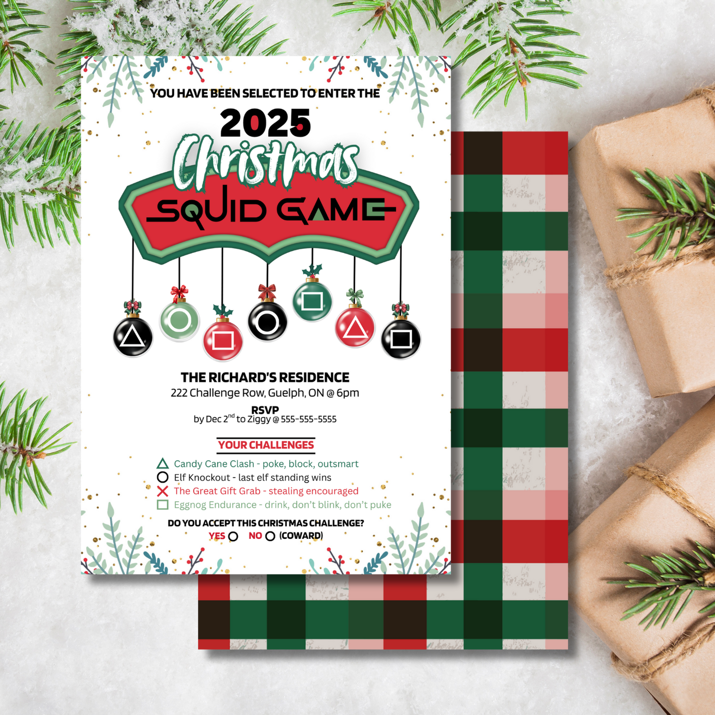 Christmas Squid Game Party Invitation Template