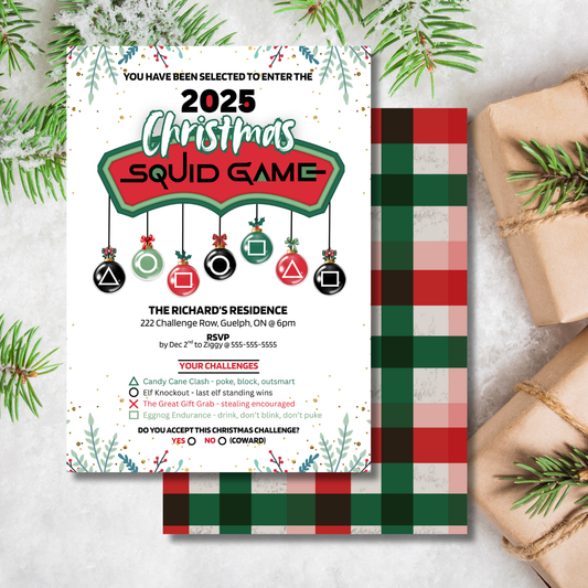 Christmas Squid Game Party Invitation Template
