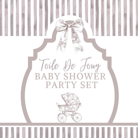 Neutral Toile De Jouy Baby Shower Printable Bundle – Instant Download