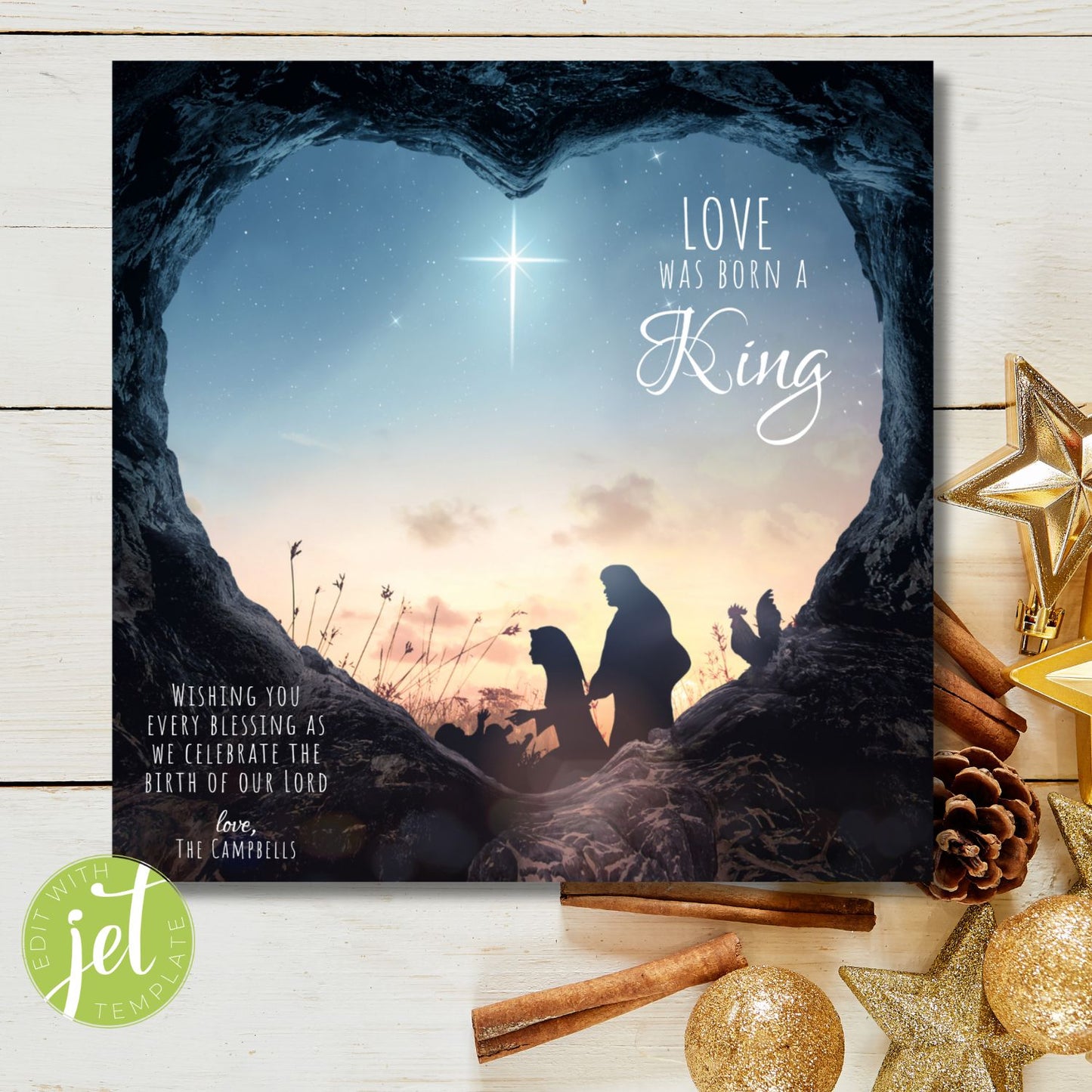 Birth Of Christ Christmas Card, Christmas Card, Religious Christmas Card - Size 5x5, Editable Template