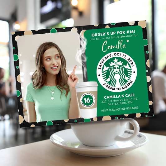 Starbucks Theme Birthday Photo Invitation
