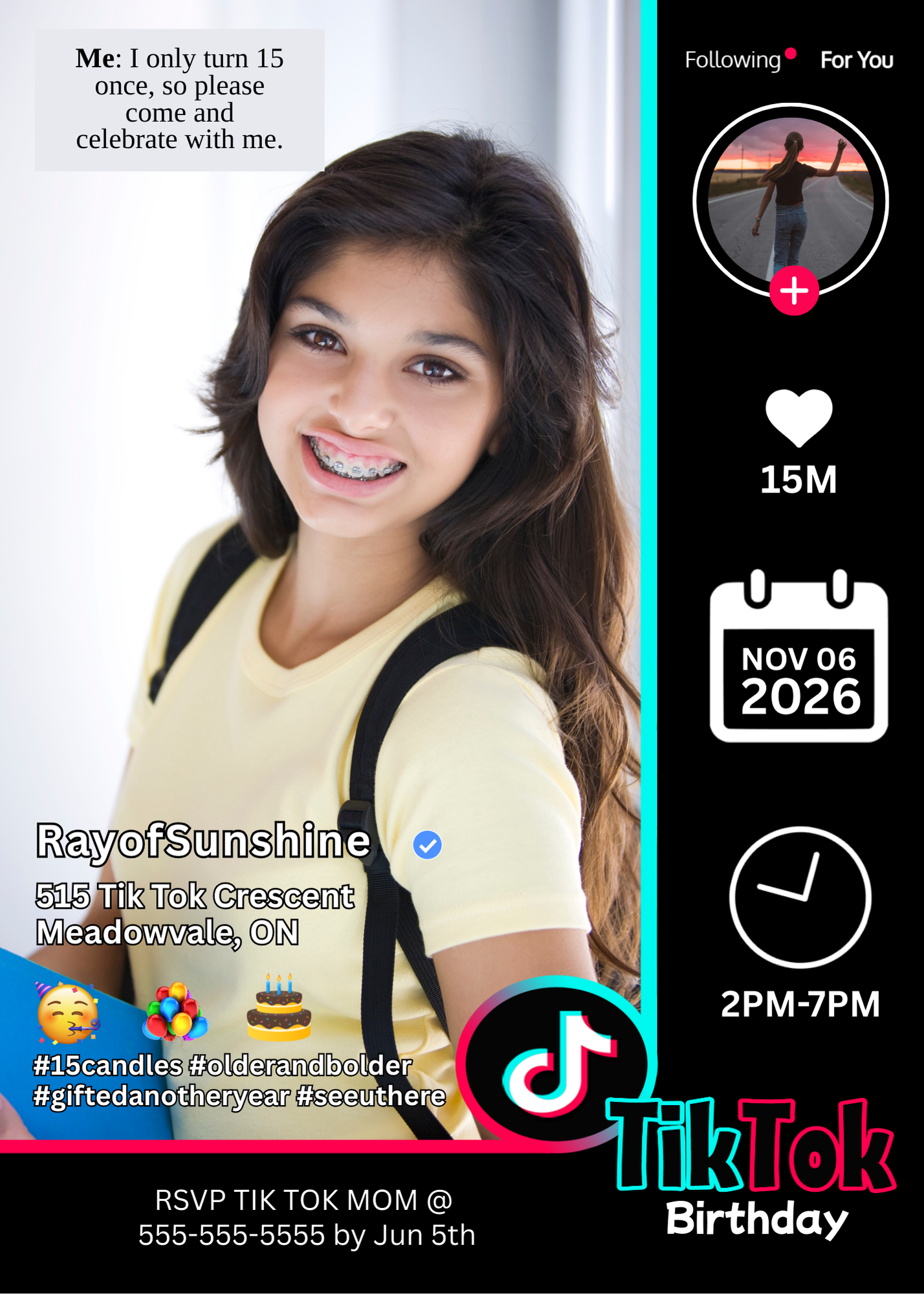Tik Tok Theme Photo Birthday Invitation