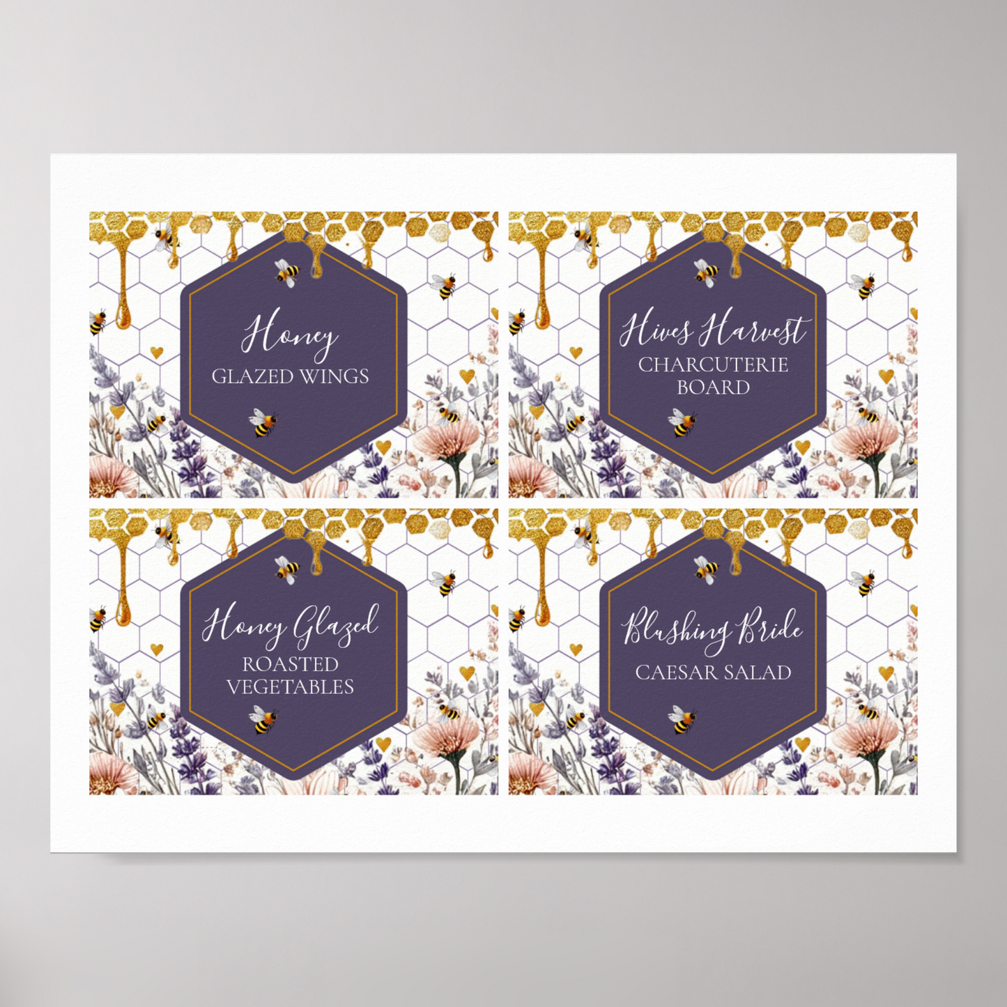 Bee-loved and Bee-youtiful Flat Food Cards