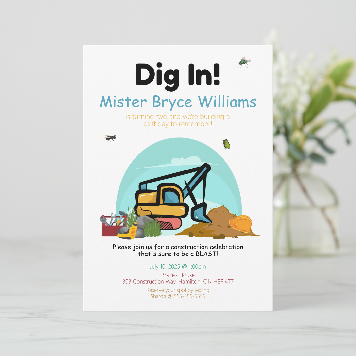 Dig In Construction Invitation for Kids